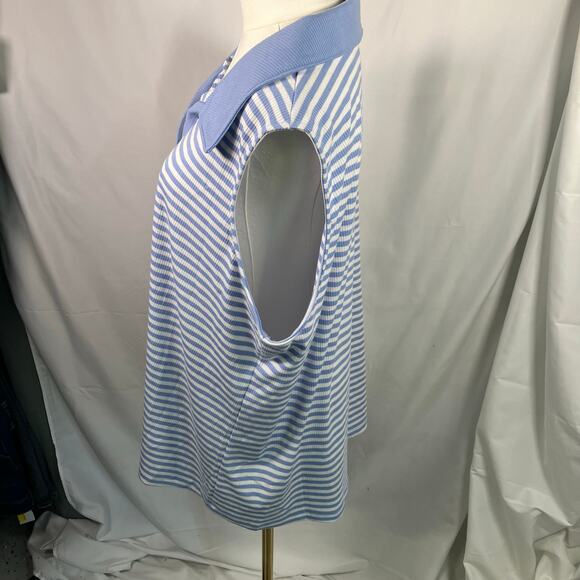 Lane Bryant Blue White Striped Sleeveless Polo Top Plus 26/28 Ribbed Stretch New - Picture 7 of 15